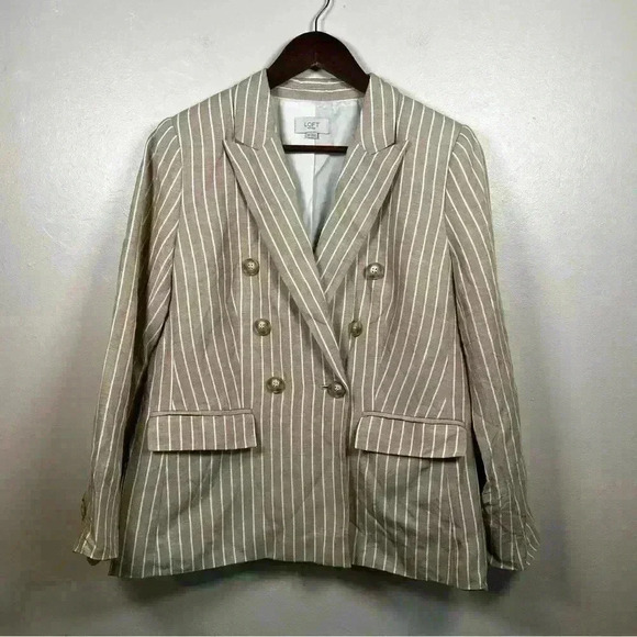 LOFT Jackets & Blazers - LOFT Striped Linen Double Breasted Blazer